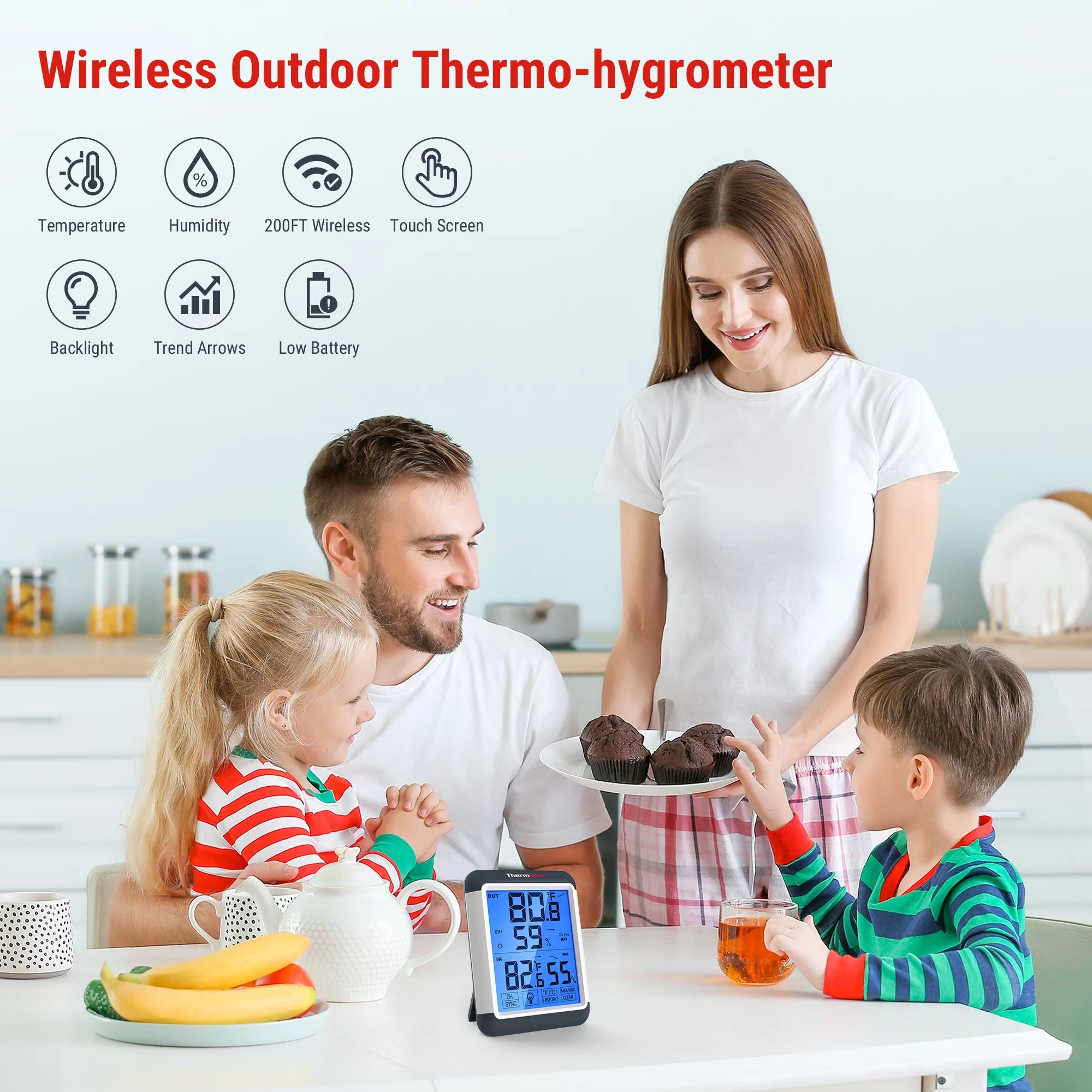 ThermoPro TP65W Indoor Outdoor Thermometer Wireless Hygrometer with Touchscreen Q1615