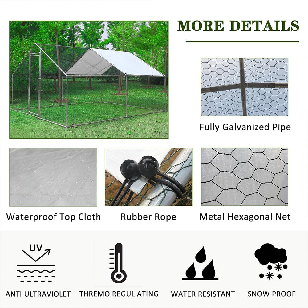 Large Metal Chicken Coop Walk-in Poultry Cage with Waterproof Cover O1158
