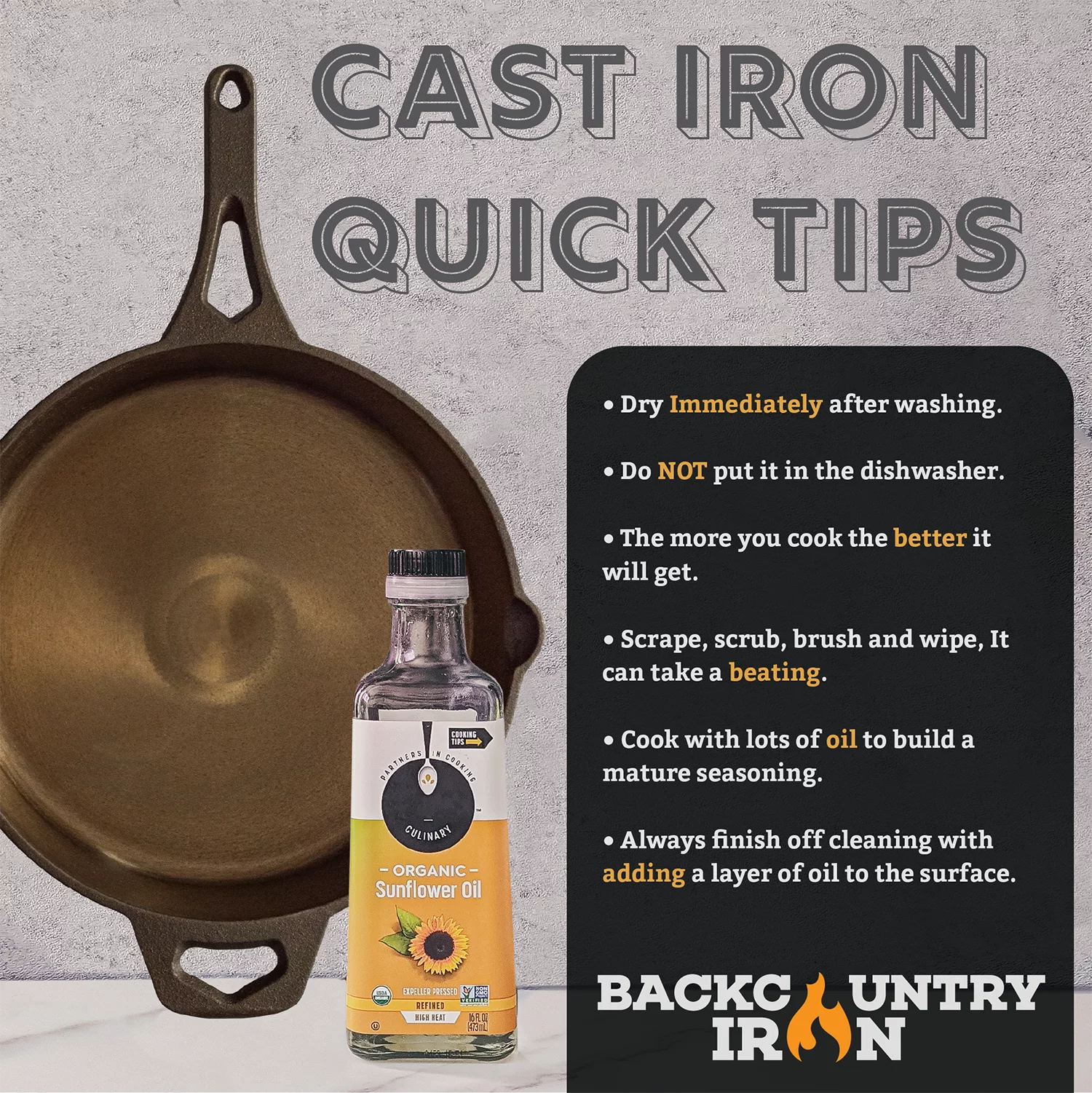 Backcountry Iron 8 Inch Pre-Seasoned Round Cast Iron Skillet J750