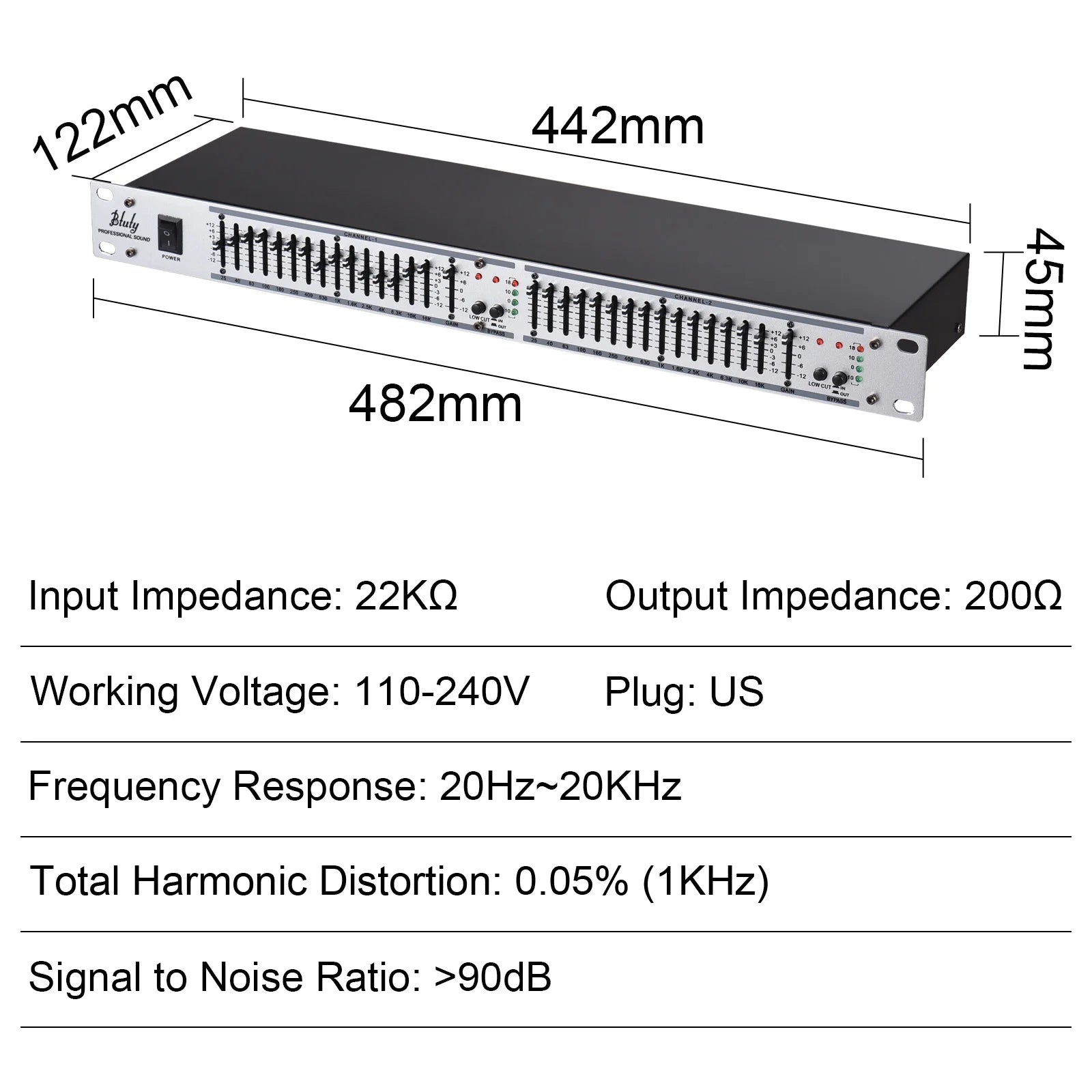 Btuty EQ-215 Dual Channel 15-Band Equalizer 1U Rack Mount Graphic Equalizer L447110
