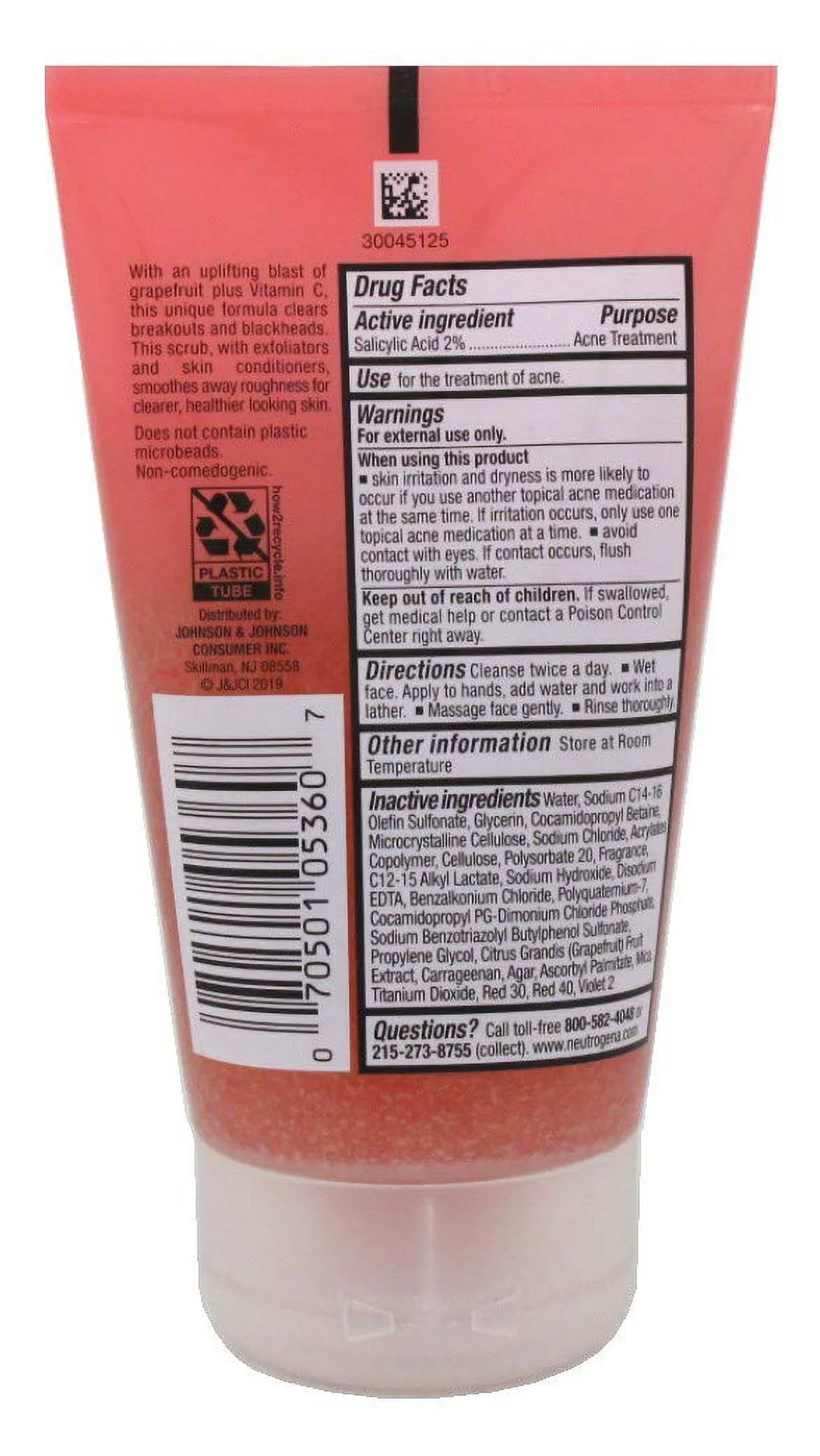Neutrogena Oil-Free Acne Wash Pink Grapefruit Foaming Scrub, 4.2 oz (Pack of 2) A83499