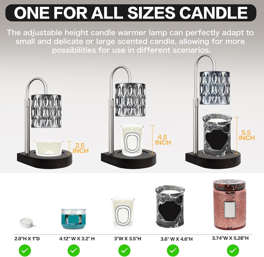 Candle Warmer Lamp with 3 Bulbs, Adjustable Height, Timer (Black) X56806