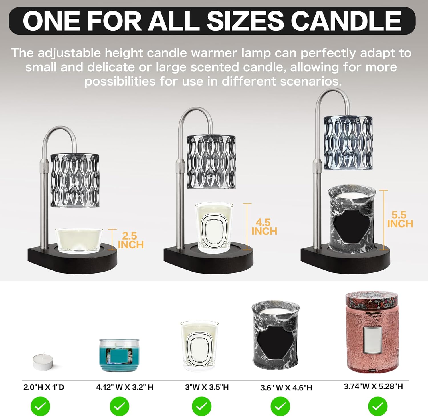 Candle Warmer Lamp with 3 Bulbs, Adjustable Height, Timer (Black) X56806