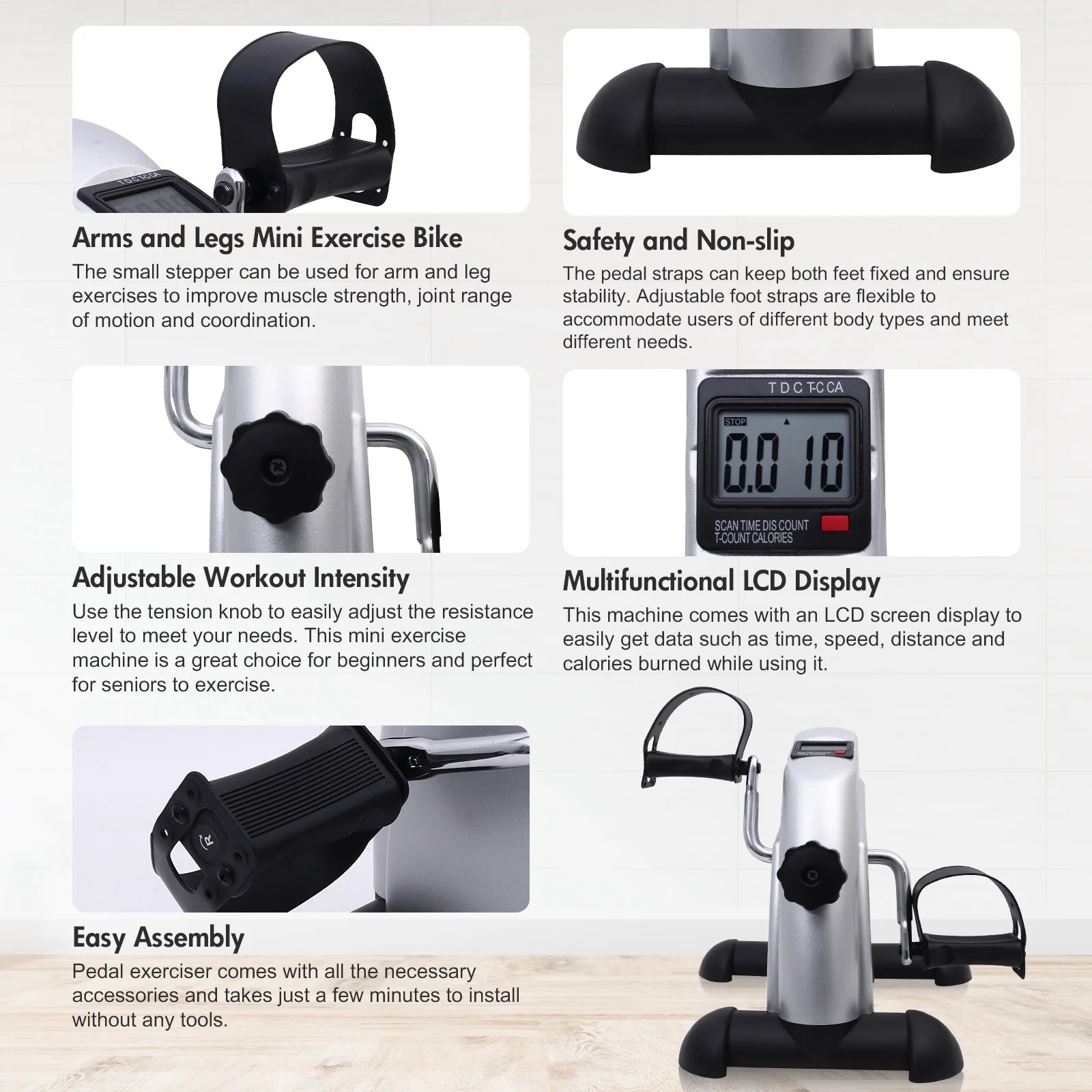 Under Desk Bike Pedal Exerciser with LCD Display for Arm and Leg Exercise H131900