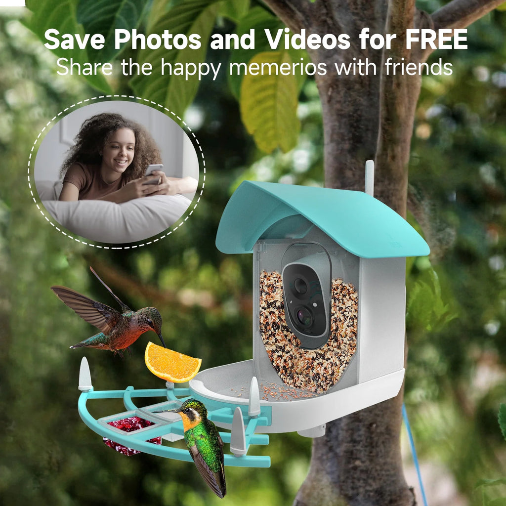 Smart Bird Feeder with Camera Solar Powered 1080P WiFi Waterproof S736795