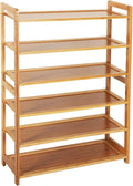 9zH&K 6 Tier Multifunctional Bamboo Rack, Wood Bamboo Free Standing Shoe Racks Shelf Entryway Storage Rack Home Furniture Organizer for Entryway, Hallway and Closet, 26.77"x9.84"x35.43"(LxWxH)