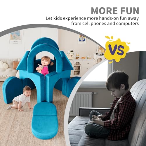 Kids Couch Modular Toddler Couch with 2 Triangular Cushions and 4 Arches, Gray R6577