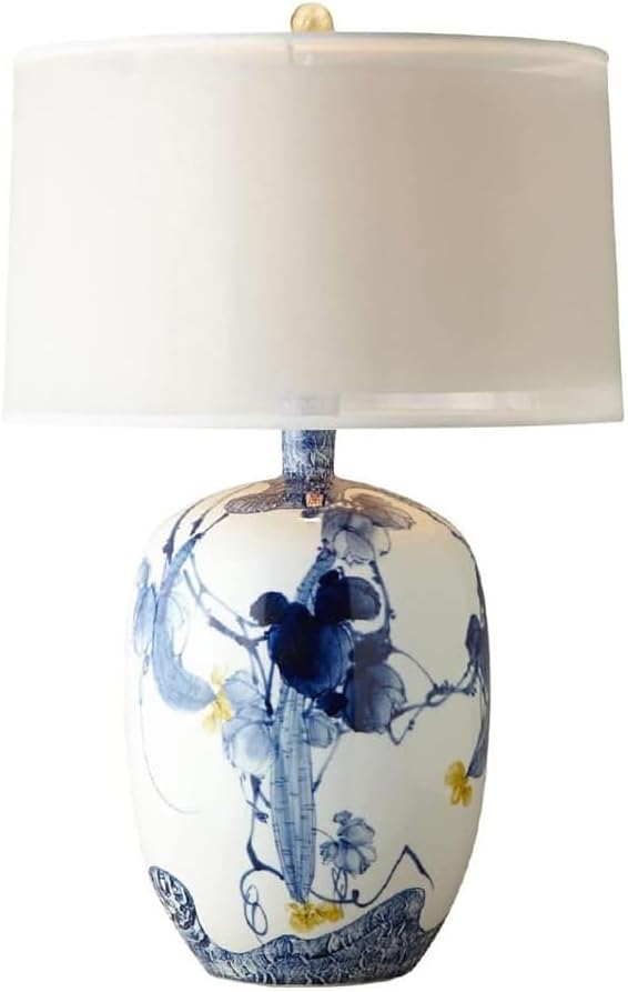 Chinese Blue and White Porcelain Table Lamp with Drum Shade P9534