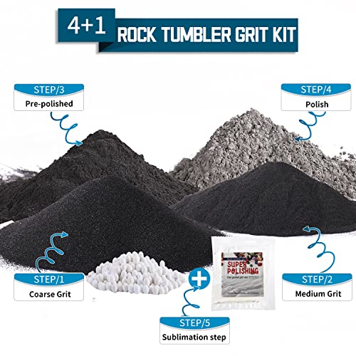 Rock Tumbler Grit Set, 4 Step Tumbling Media Refill for Rock Polisher T7896