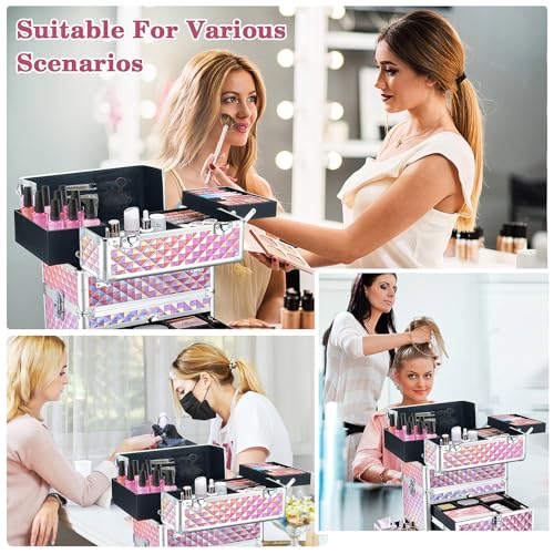 Professional Rolling Makeup Train Case with 360° Swivel Wheels, Large Storage Traveling Cart Trunk Y9925