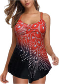 Spring of Sale - - Ladies Swimsuits Tankini with Long Shorts for Older Women, Tankini Swimsuits for Women Bust Support, Plus Size Tankini Swimsuits for Women Ruched, Red