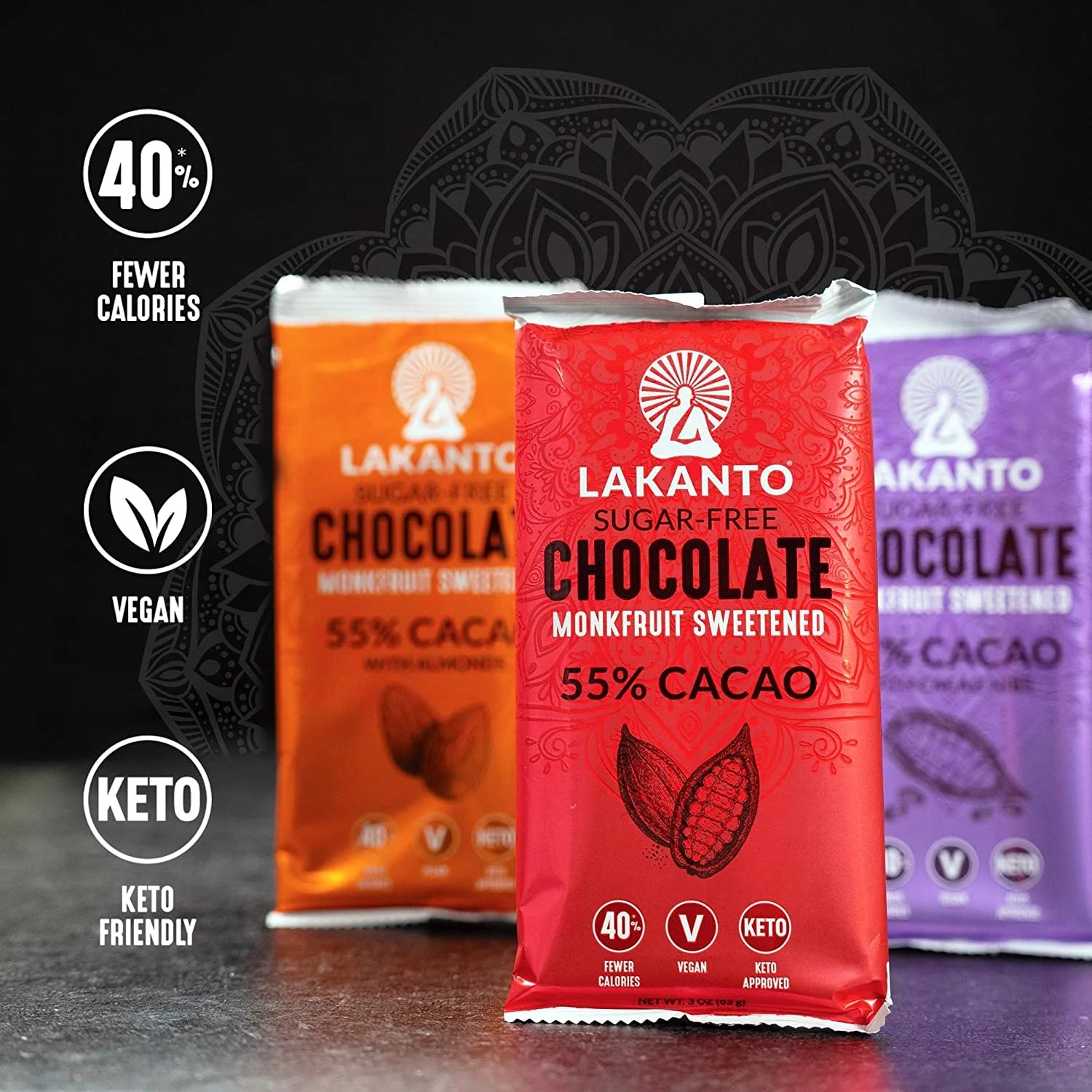 Lakanto Sugar Free Chocolate Bars 55% Dark Cacao, Monk Fruit Sweetened, Keto, 8 Pack X917