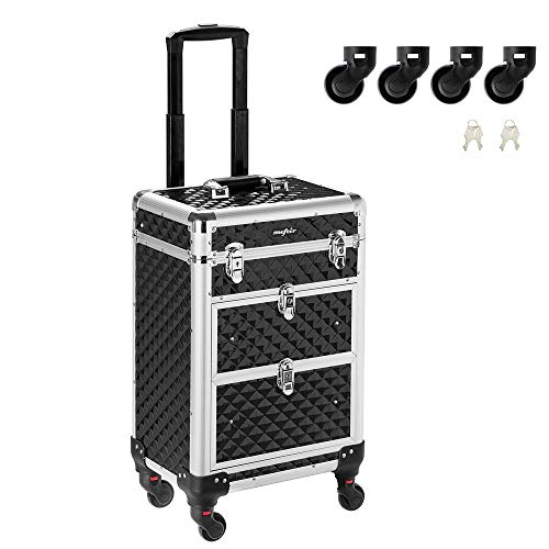 Aluminum Rolling Makeup Train Case with Removable Wheels, Red S2718