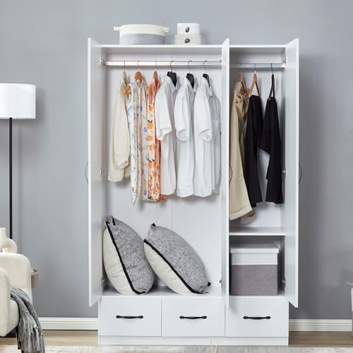 Rattan Armoire Wardrobe Closet with 3 Doors and 4 Drawers O4323