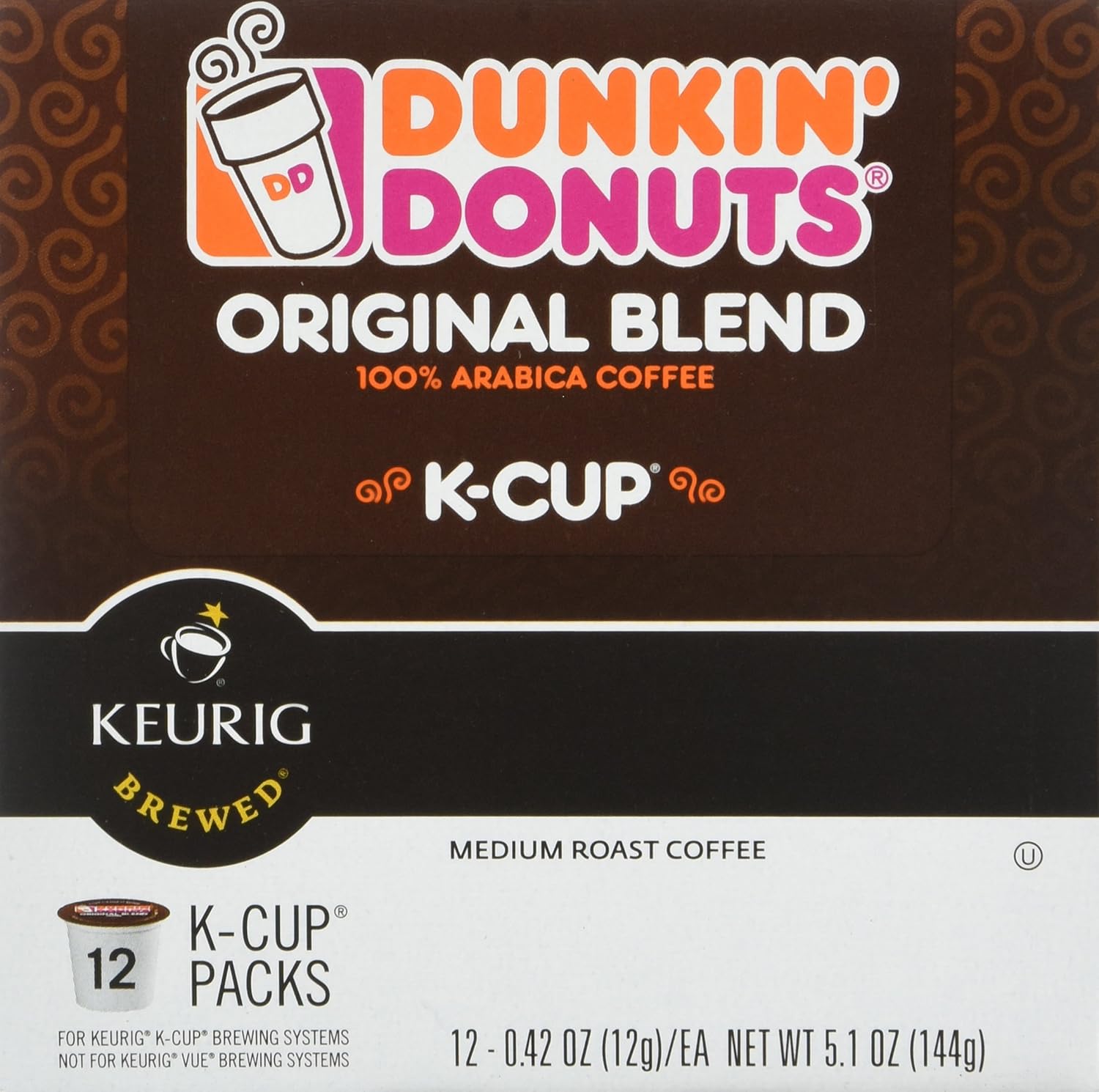 Dunkin' Donuts Original Blend Medium Roast Coffee, 12 K Cups for Keurig V4223