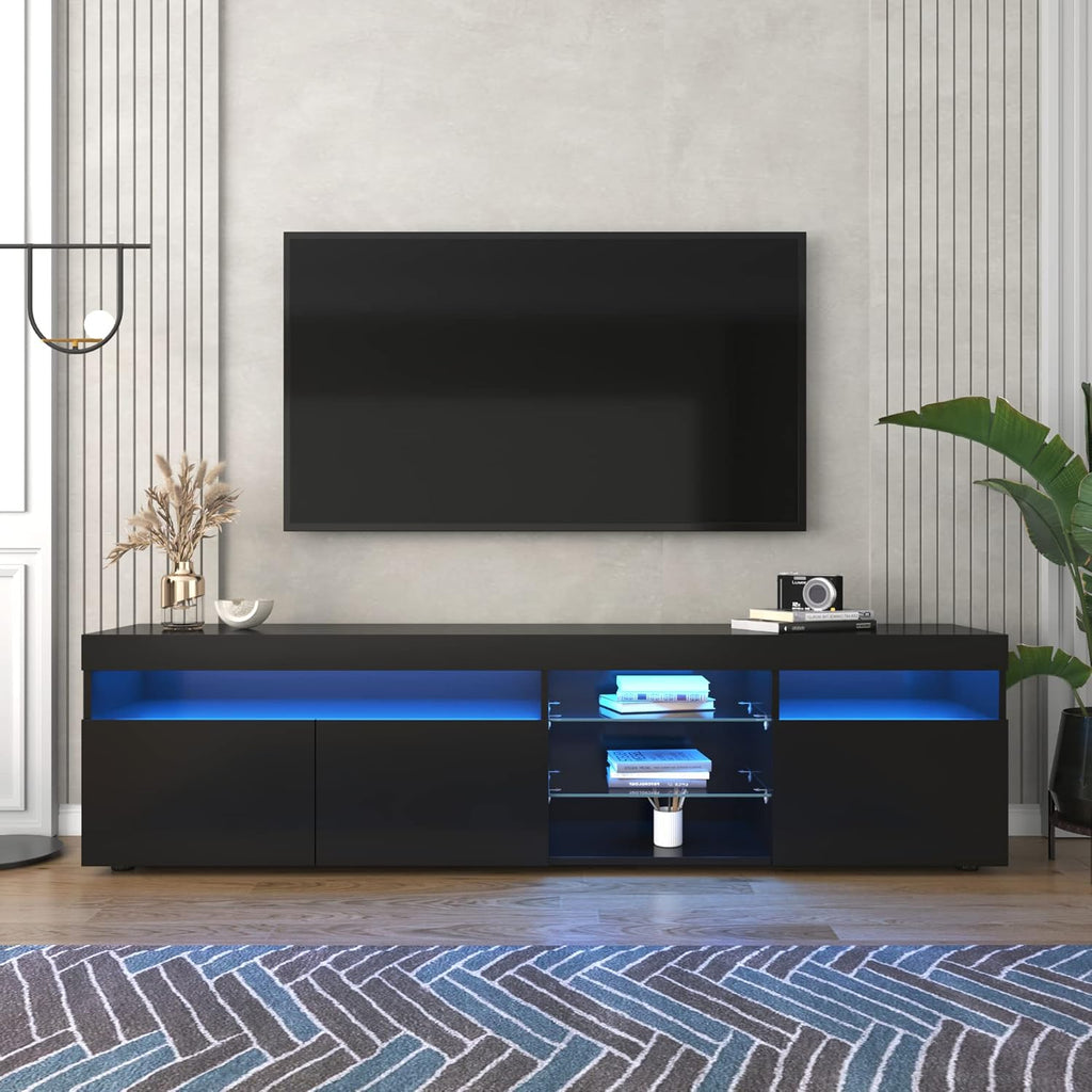 TV Stand for TVs up to 80" with LED Light, Media Console, Black Q40465
