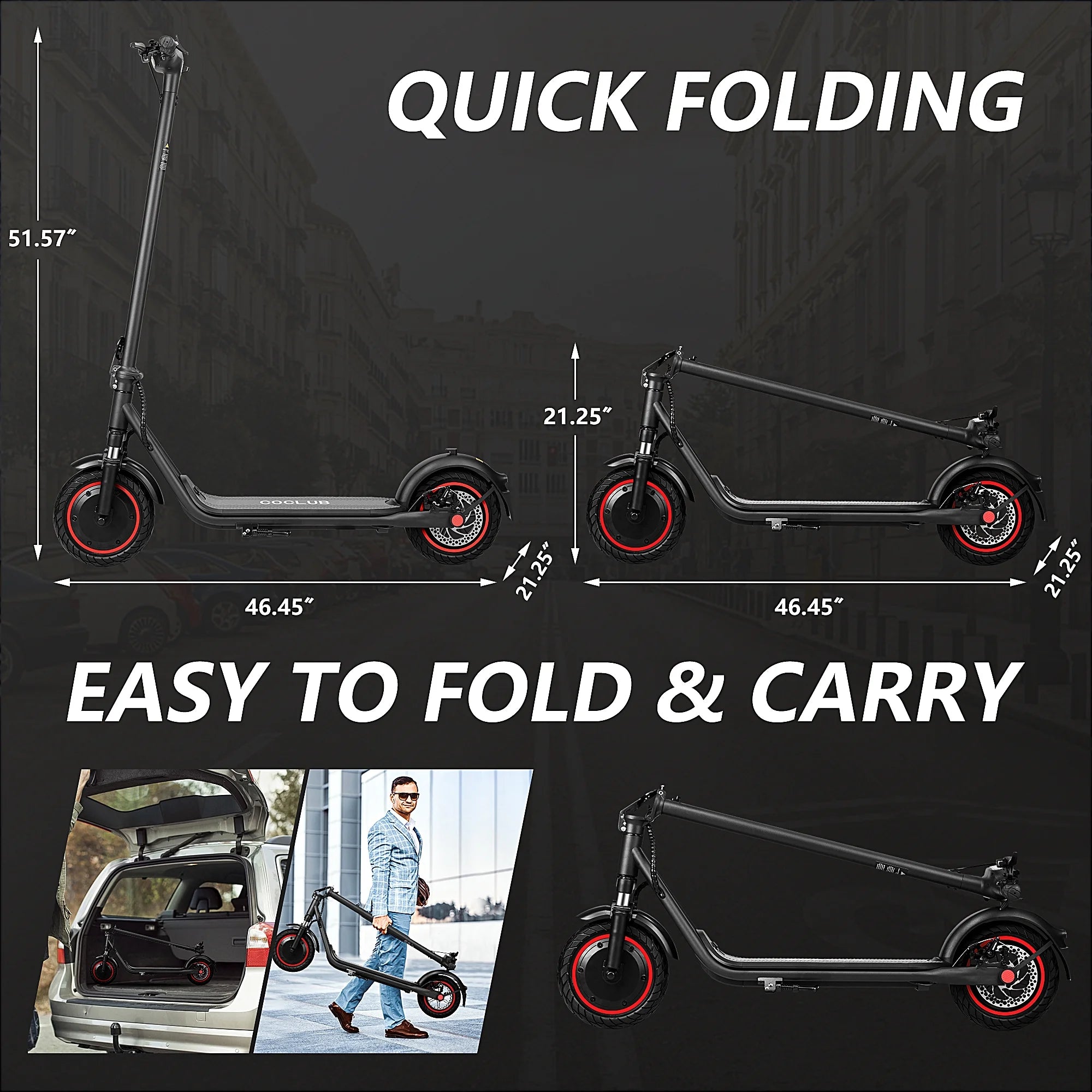 Electric Scooter for Adults, 500W Motor, 15 MPH, 10" Solid Tires U737