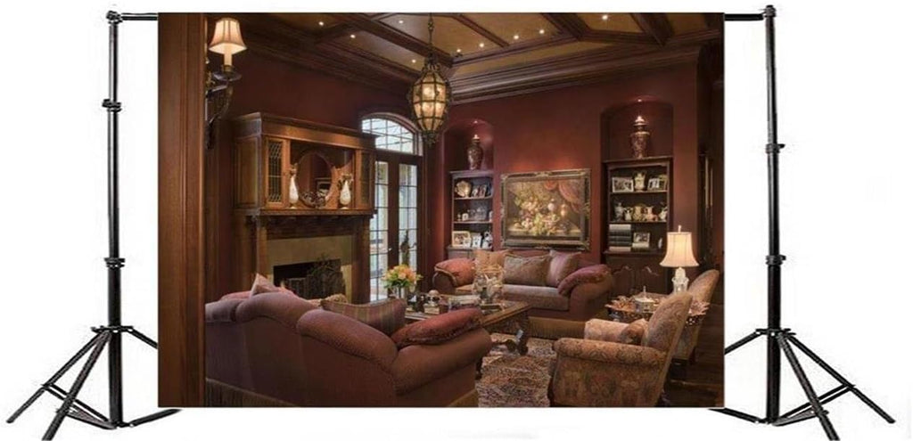 AOFOTO 12x8ft Luxury Living Room Background Photography Backdrop Vintage Fireplace Interior W169