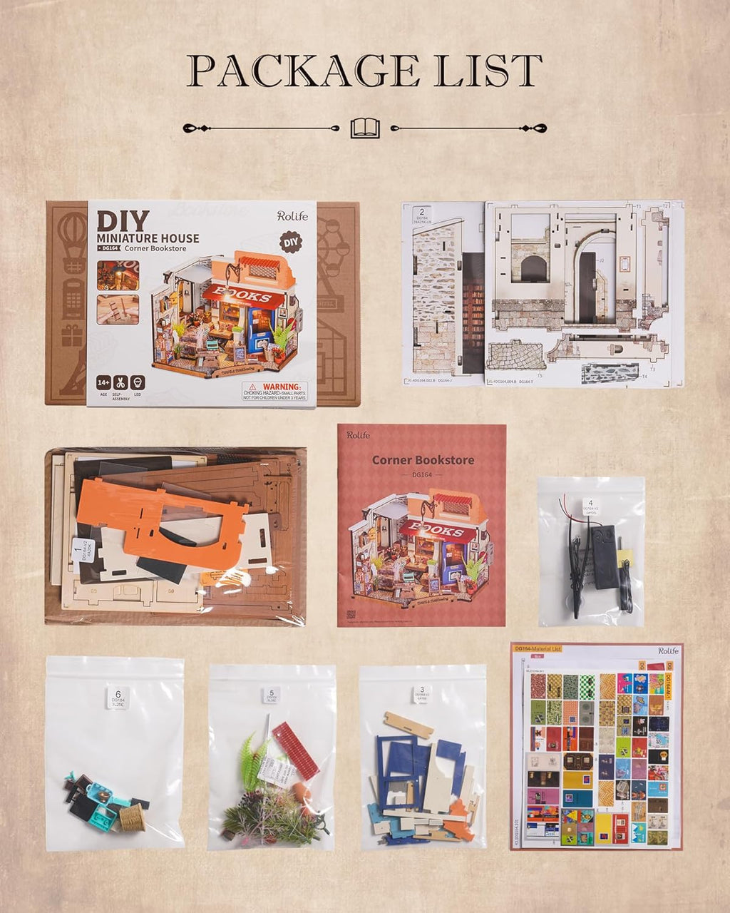 Rolife DIY Miniature House Kit 1:20 Scale Bookstore with LED Lights D629