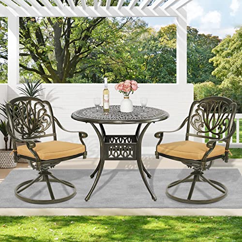 MEETWARM 3-Piece Outdoor Patio Dining Set with Swivel Rocker Chairs and Round Table Q934306