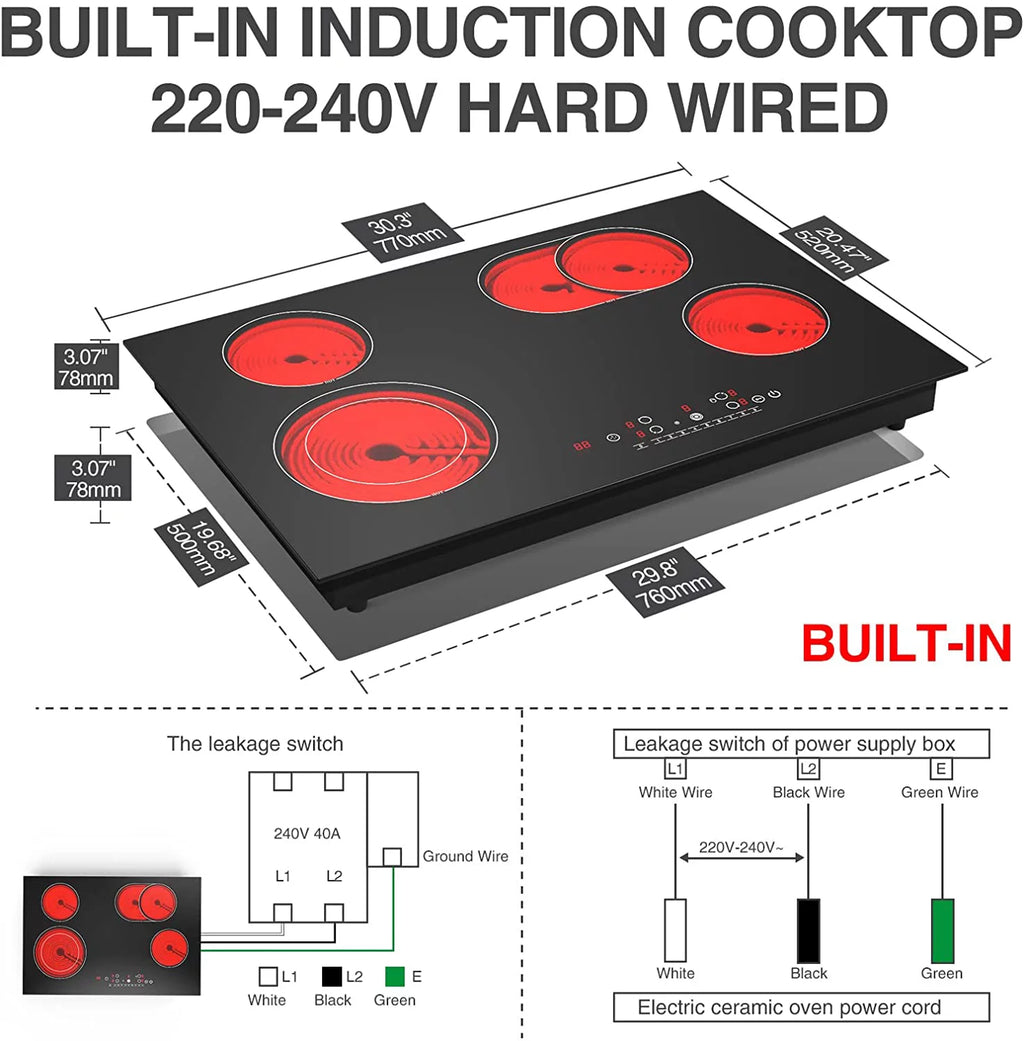 30 Inch Built-in Electric Cooktop with Touch Screen and Safety Lock B74537