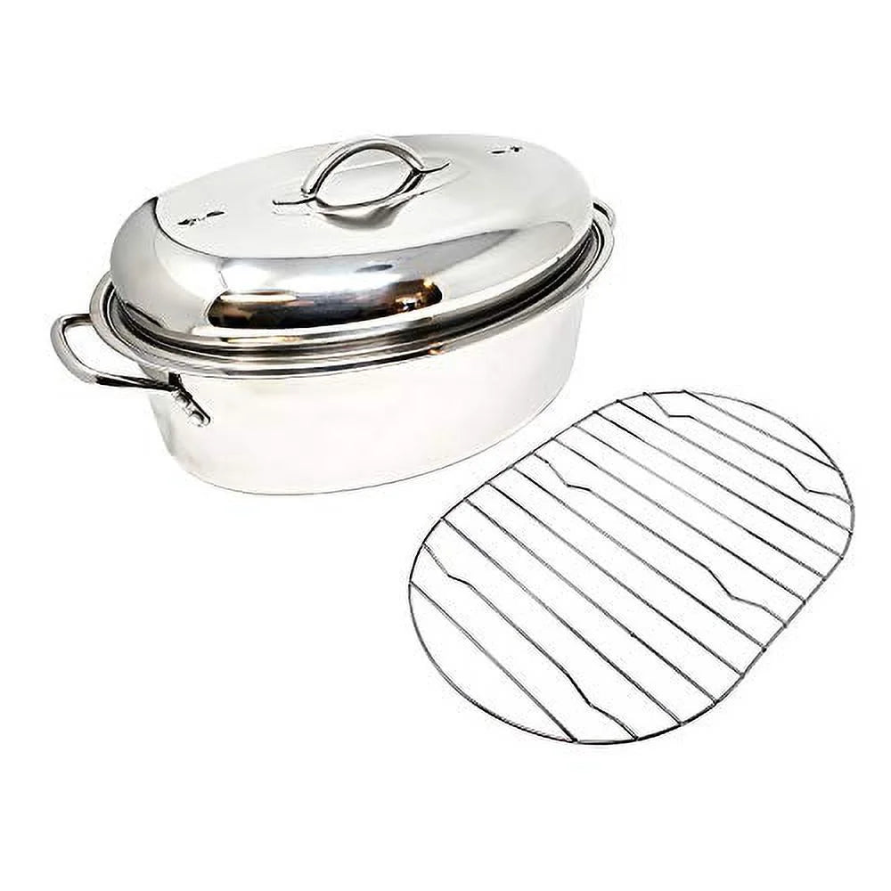 Stainless Steel Turkey Roaster Pan with Lid and Wire Rack N566641