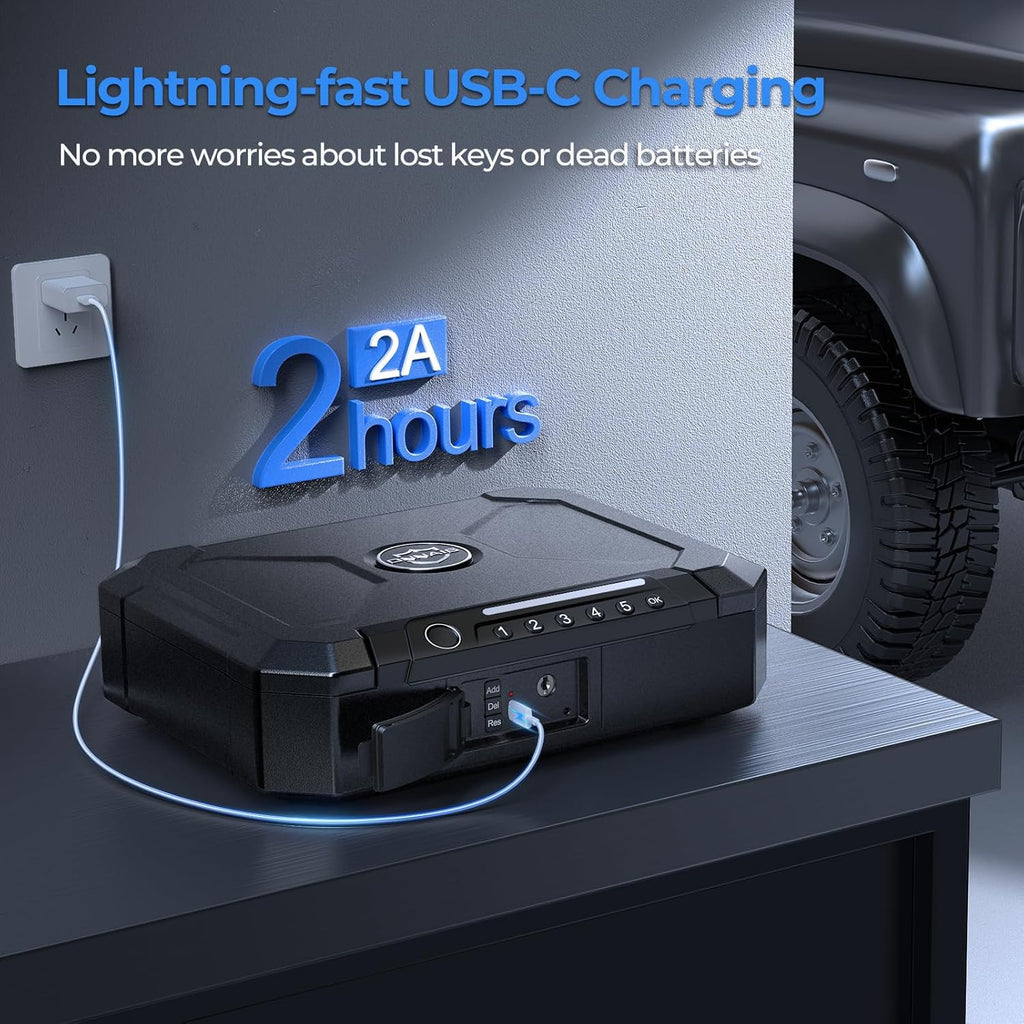 ONNAIS Biometric Gun Pistol Safe - Iron MAX Quick Access Fingerprint Handgun Safe with USB-C Charging J8164