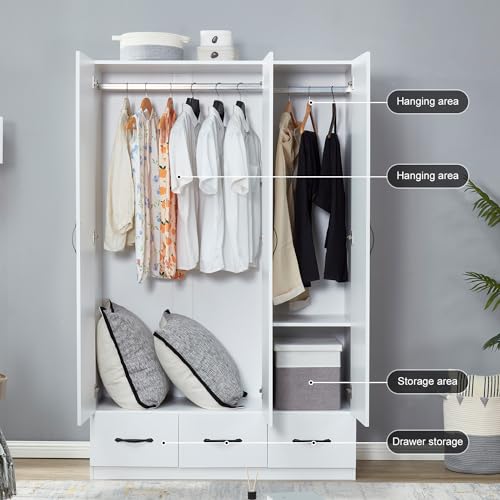 Rattan Armoire Wardrobe Closet with 3 Doors and 4 Drawers O4323