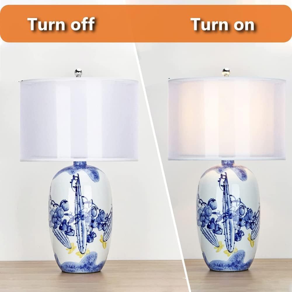 Chinese Blue and White Porcelain Table Lamp with Drum Shade P9534
