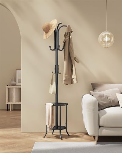 SONGMICS Coat Rack Freestanding with 12 Hooks, Ink Black T2720
