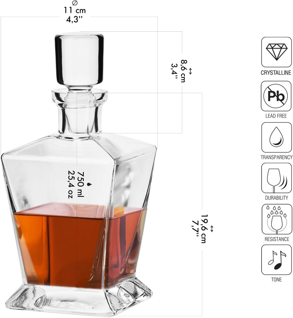 Krosno Whiskey Decanter Carafe with Stopper, 25.4 oz, Caro Collection, Made in Europe Q540043