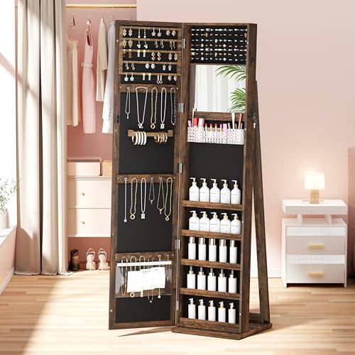 Lockable Jewelry Cabinet with Full-Length Mirror, Brown M5566