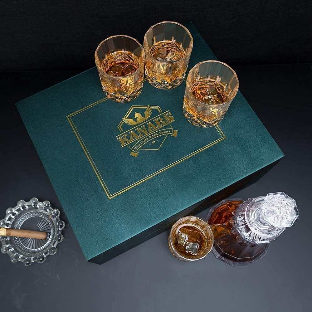 KANARS Whiskey Decanter Set with 4 Glasses, Crystal, 9-Piece G1717