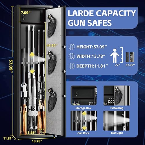 Large Gun Safe with Removable Shelf, Dual Alarms & Silent Mode D802148