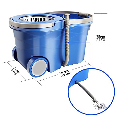 MASTERTOP Mop Bucket with Wringer Set, Spin Mop with 2 Wheels, Stainless Steel Handle, 5 Microfiber Refills T458321