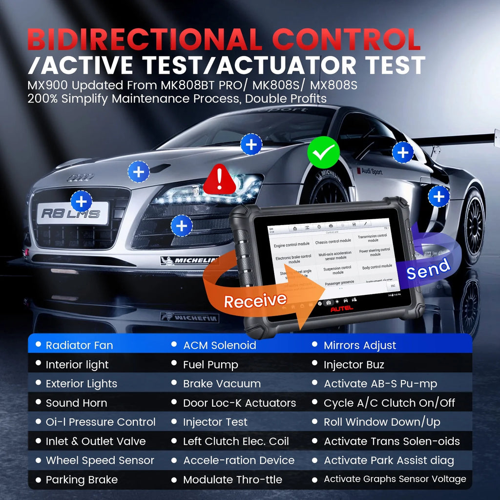 Autel MaxiCheck MX900 Car Diagnostic Scan Tool with Bidirectional Control and 40+ Resets Q6086