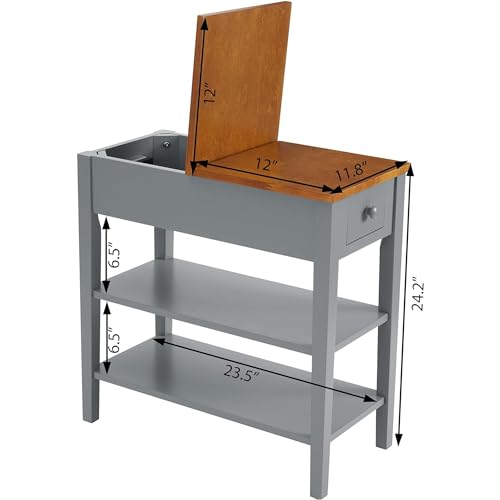 Side Table with Charging Post, USB Port and Storage Cabinet, Gray U495895