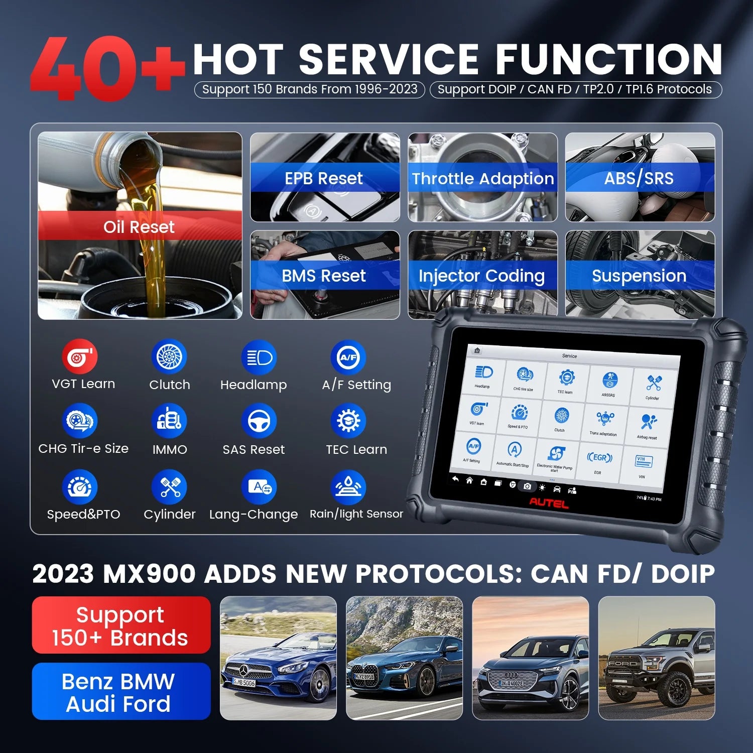 Autel MaxiCheck MX900 Car Diagnostic Scan Tool with Bidirectional Control and 40+ Resets Q6086