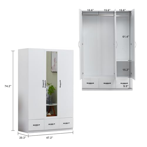 Rattan Armoire Wardrobe Closet with 3 Doors and 4 Drawers O4323