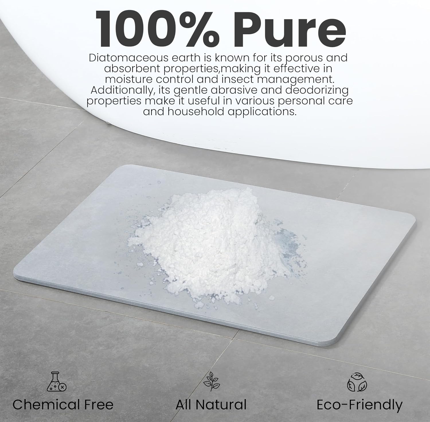 Diatomite Stone Bath Mat Non-Slip Fast Drying Gray 23.62 x 15.3 E800