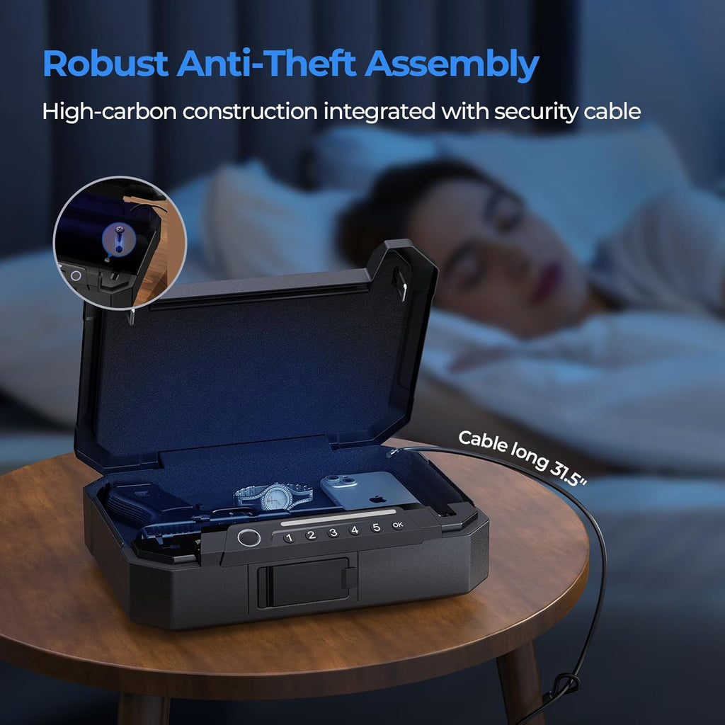 ONNAIS Biometric Gun Pistol Safe - Iron MAX Quick Access Fingerprint Handgun Safe with USB-C Charging J8164