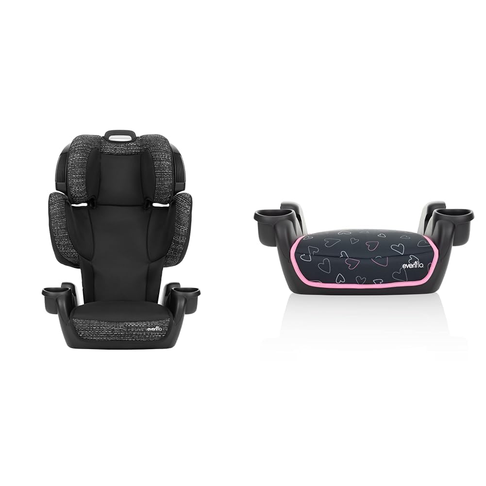 Evenflo GoTime LX Booster Car Seat (Chardon Black) & GoTime No Back Booster Car Seat (Amore Pink)