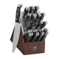 HENCKELS International Statement 20-Piece Self-Sharpening Knife Set with Block, Chef Knife, Paring Knife, Utility Knife, Bread Knife, Steak Knife, Dark Brown, Stainless Steel