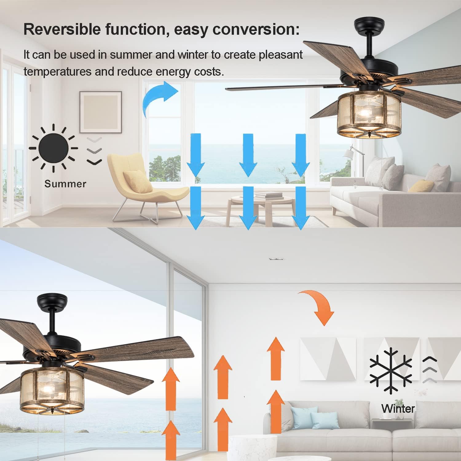 52" Farmhouse Ceiling Fan with Lights and Remote, Matte Black B733