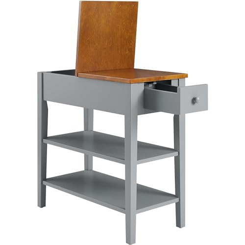 Side Table with Charging Post, USB Port and Storage Cabinet, Gray U495895