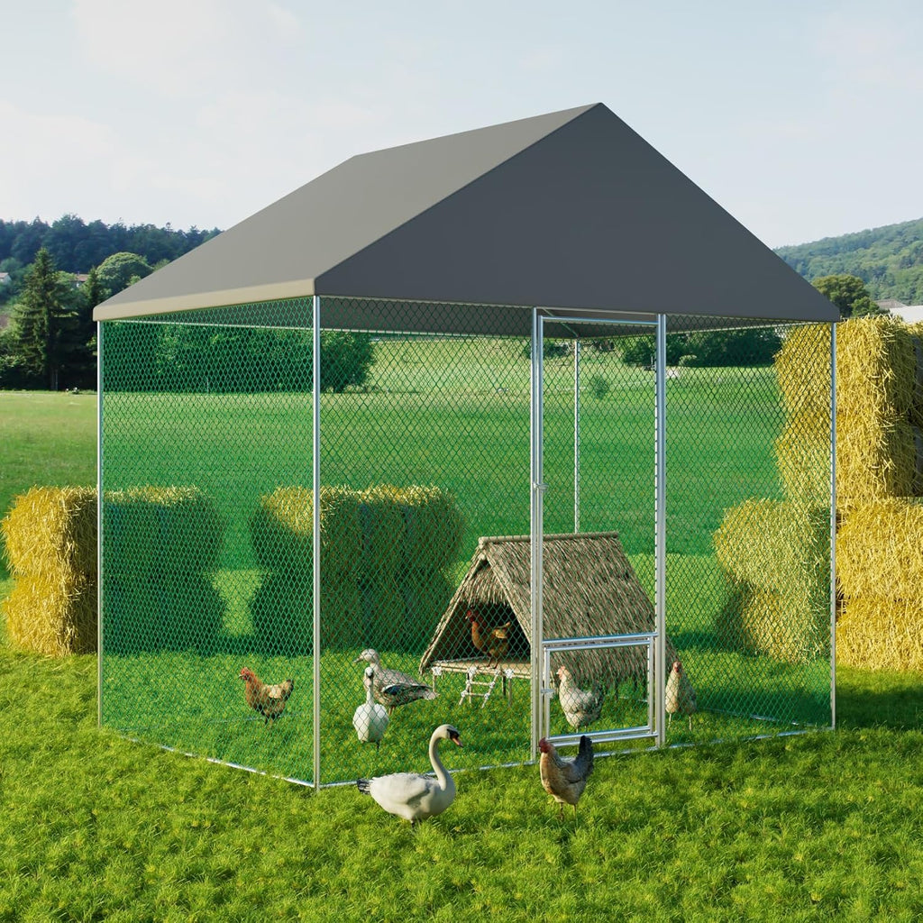 Large Chicken Coop Run Outdoor Walk-in Poultry Hen Cage with Waterproof Cover L485567