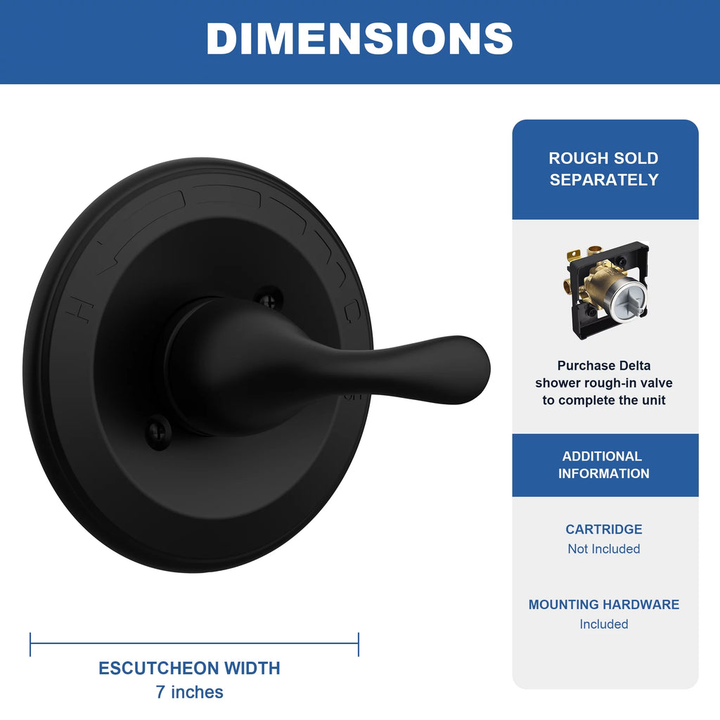 Delta Faucet Classic 13 Series Shower Valve Trim Kit Matte Black T13020-BL B5287