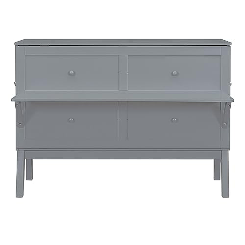 XD Designs Full Size Murphy Bed with Cabinet and Drawers, Solid Wood Wall Bed H5917