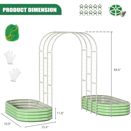 Galvanized Raised Garden Bed with Arch Trellis, Metal Planter Box Kit B112928