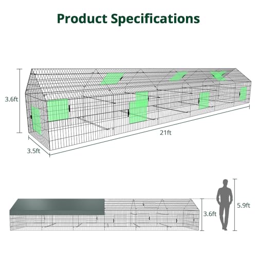 PawGiant Chicken Coop Run Pen for Yard with Cover Outdoor Metal Portable J3683